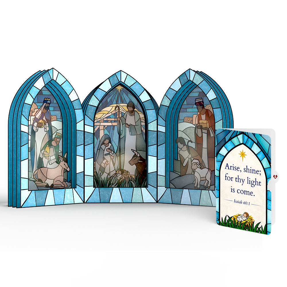 Stained Glass Nativity Windows Giant Pop-Up Gift and Arise & Shine Christmas Sentiment Set