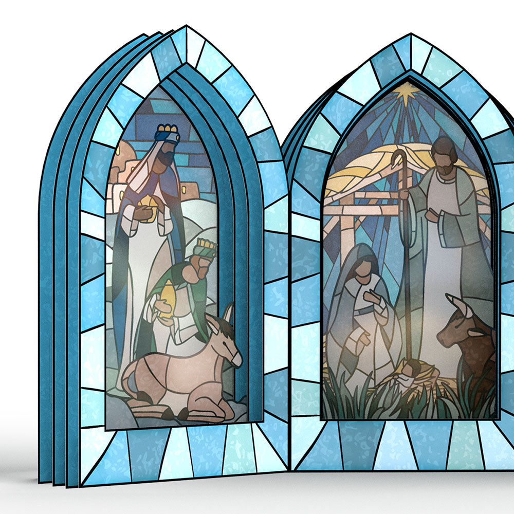 Stained Glass Nativity Windows Giant Pop-Up Gift and Arise & Shine Christmas Sentiment Set