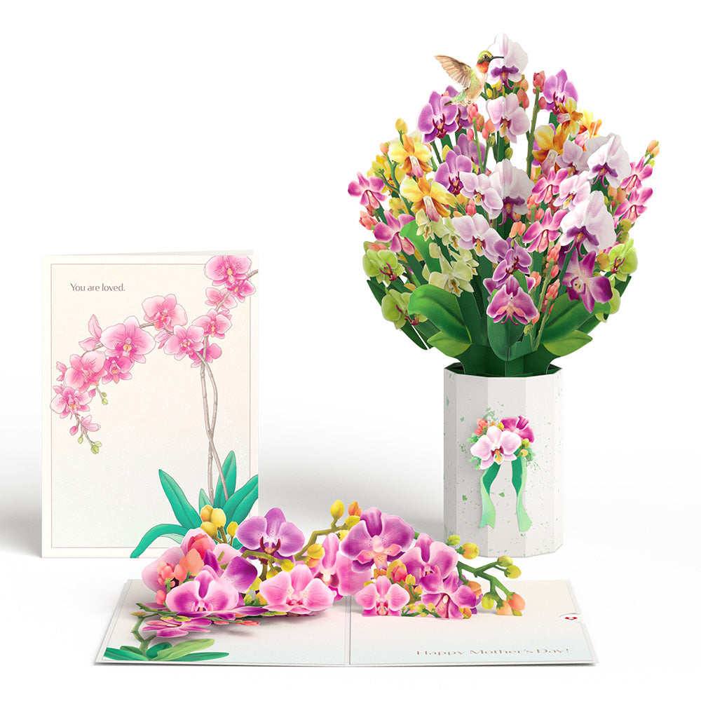 Mother's Day Orchid Pop-Up Card & Bouquet Bundle
