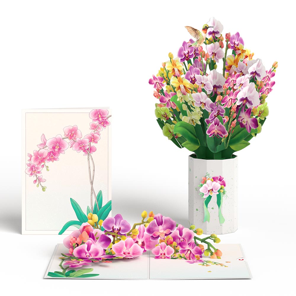 Watercolor Orchid Pop-Up Card & Bouquet Bundle