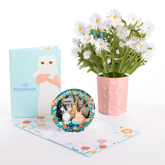 Mother's Day Cat Mom Pop-Up Card & Bouquet Bundle