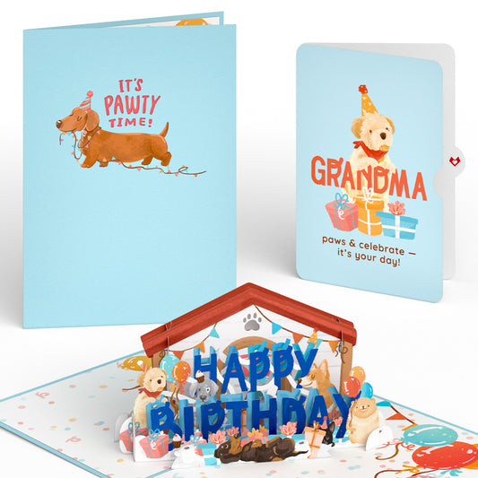 Happy Birthday Dogs Pop-Up Card and Sentiment Set for Grandma