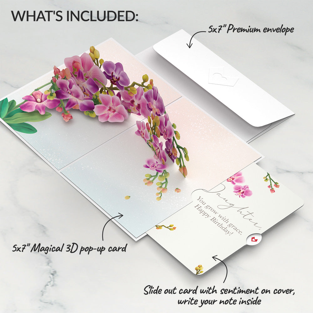 Watercolor Orchid Birthday Pop-Up Card and Sentiment Set for Daughter