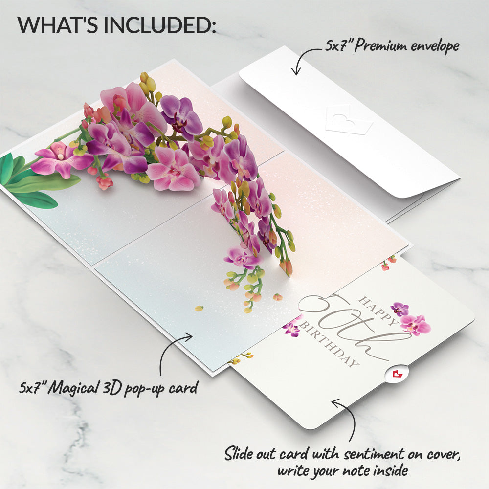 Watercolor Orchid 50th Birthday Pop-Up Card and Sentiment Set