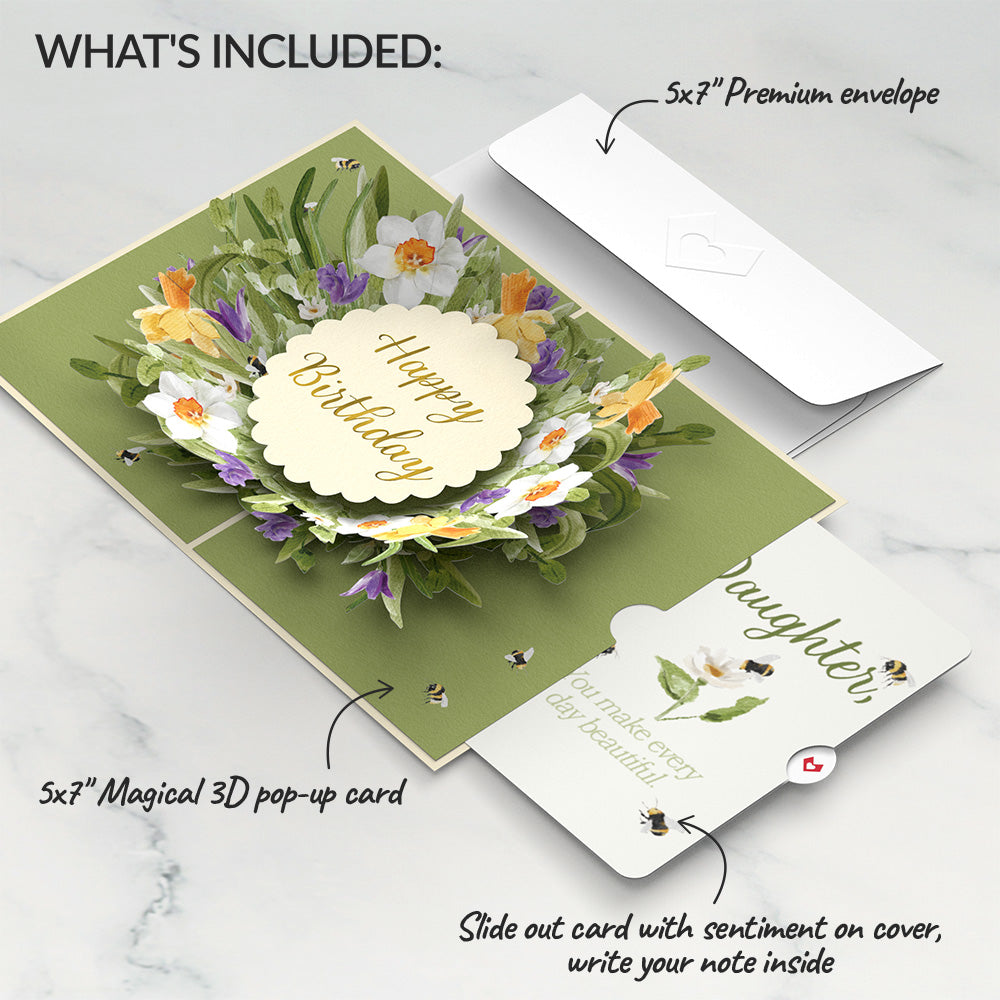 3D Pop Up Birthday Card – Flowers Design – For Mum, Friend, Sister, Daughter – Second Nature