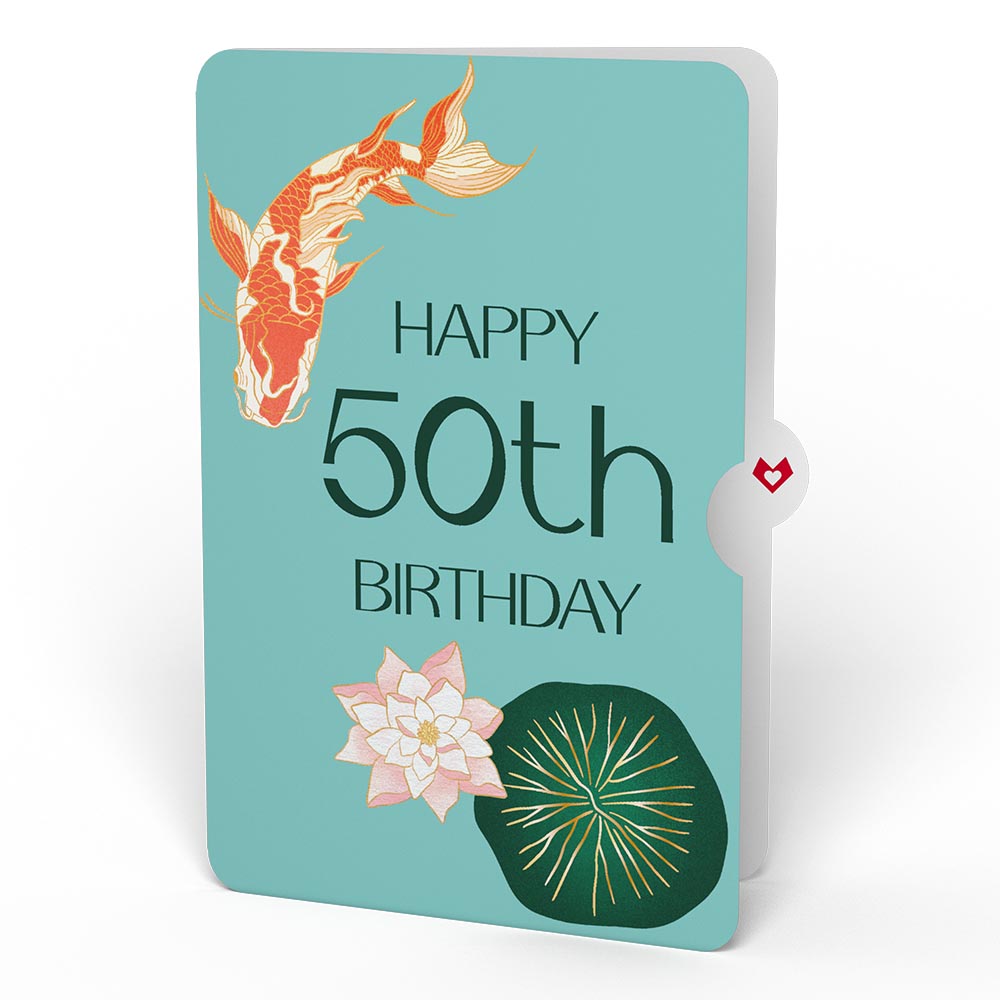 Koi Fish and Lotus 50th Birthday Pop-Up Card and Sentiment Set