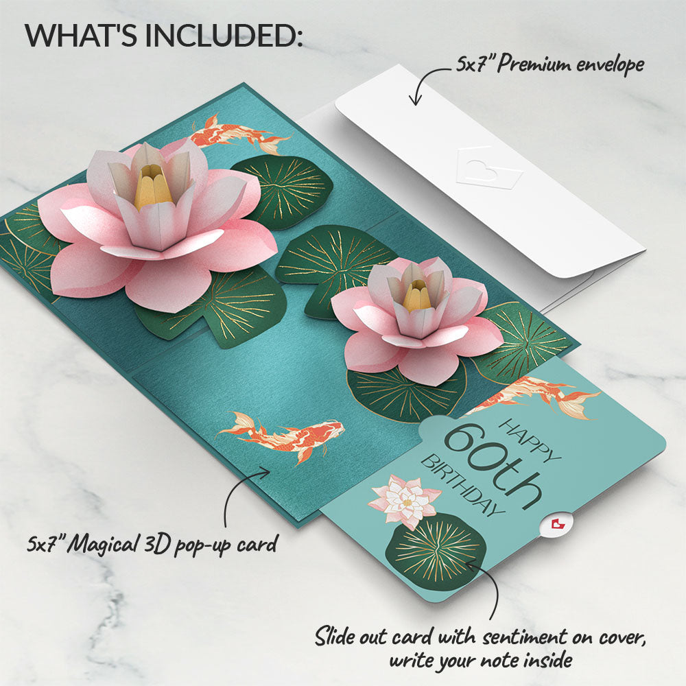 Koi Fish and Lotus 60th Birthday Pop-Up Card and Sentiment Set
