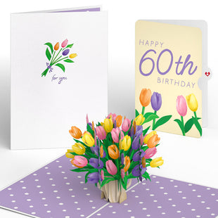 Tulips 60th Birthday Pop-Up Card and Sentiment Set greeting card -  Lovepop