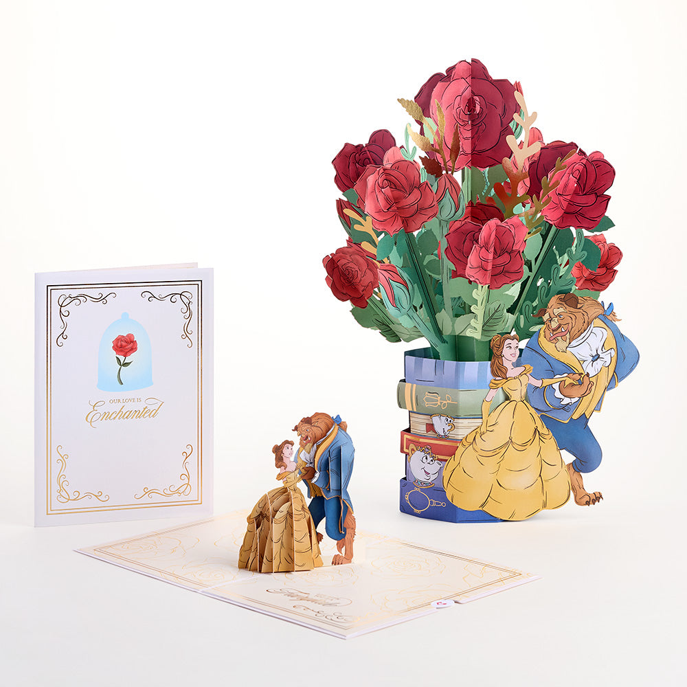 Disney’s Beauty and the Beast Pop-Up Card & Flower Buds Bouquet Bundle