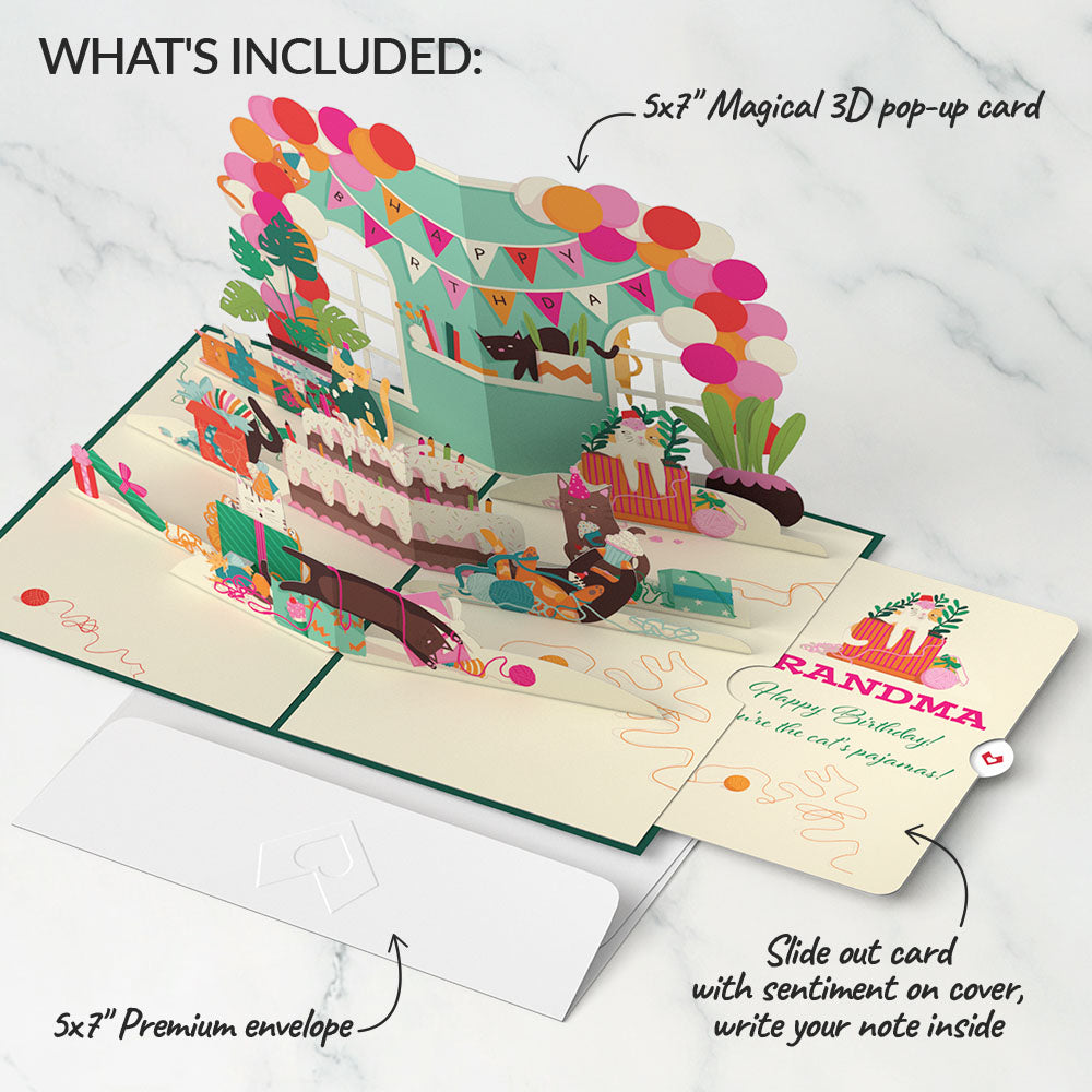 Party Cats Birthday Pop-Up Card and Sentiment Set for Grandma