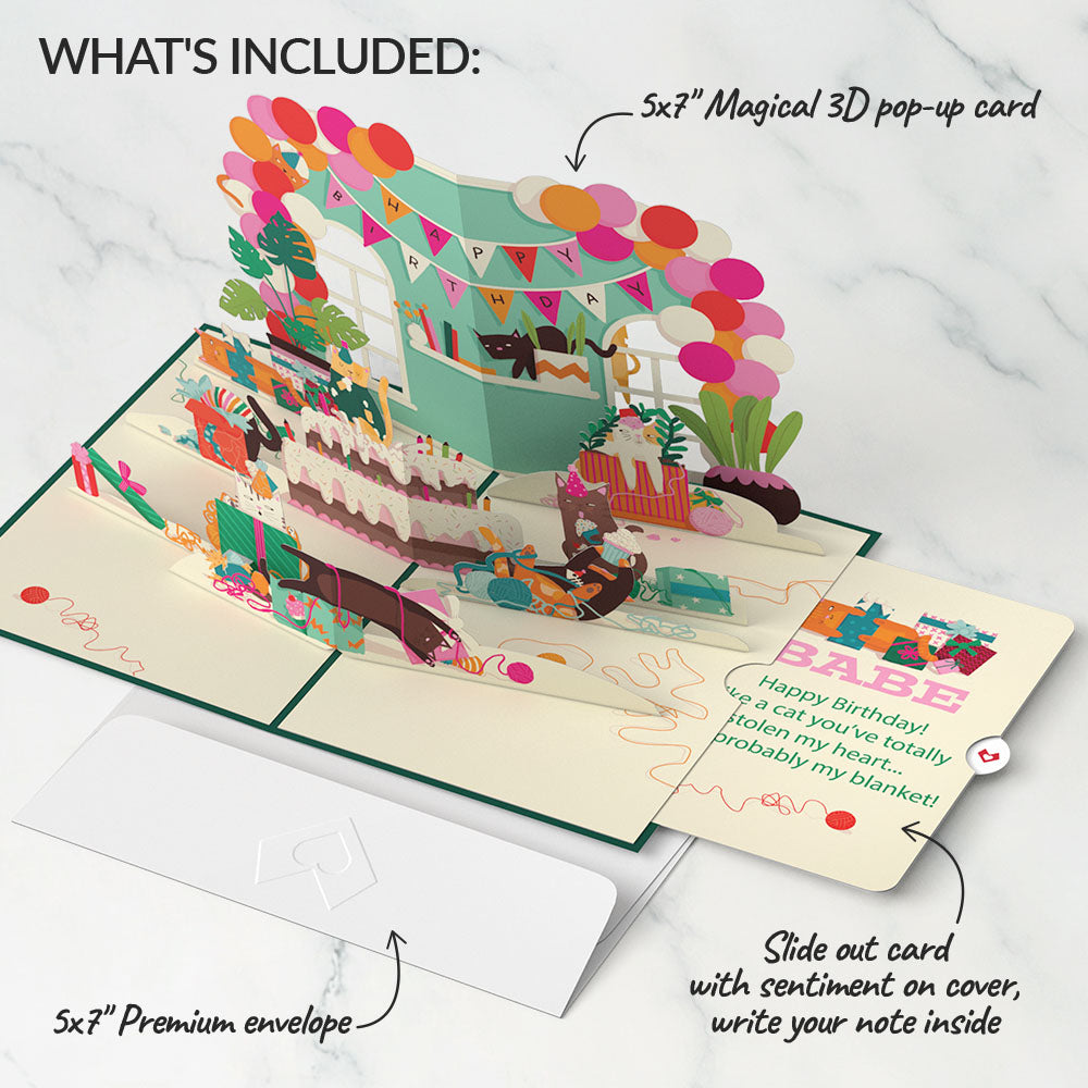 Party Cats Birthday Pop-Up Card and Sentiment Set for Babe