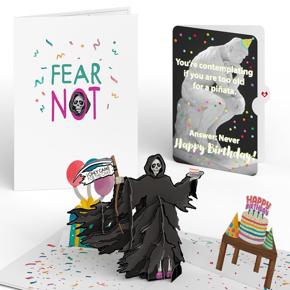 Grim Reaper Dark Humor Birthday with The Thinker Pop-Up Card and Sentiment Set