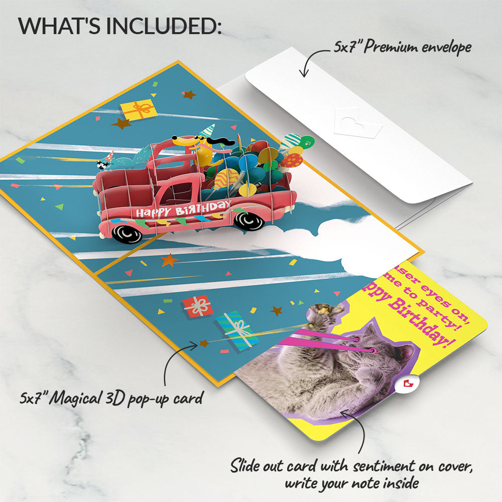 Birthday Truck with Cat Laser Eyes Pop-Up Card and Sentiment Set