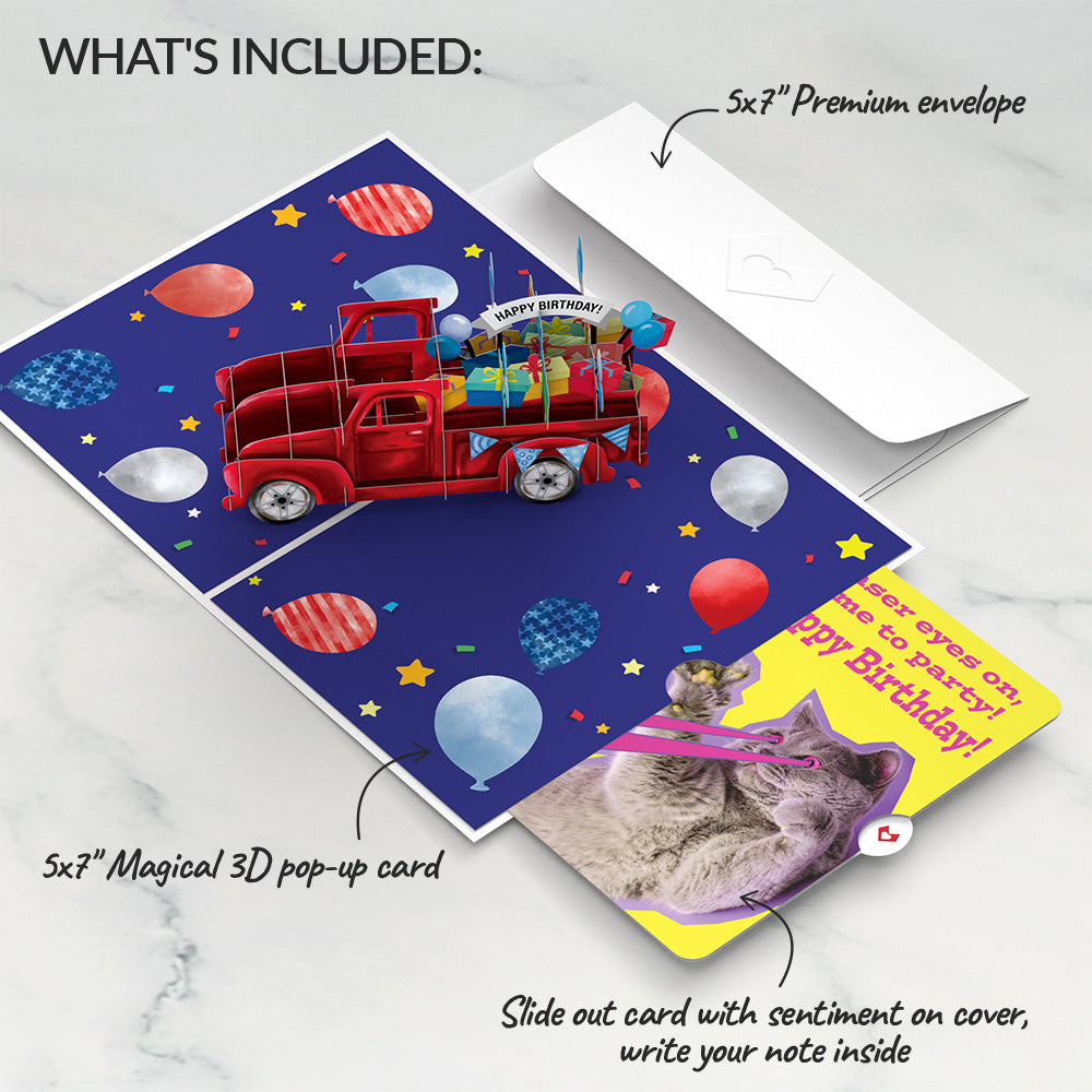 Truckloads of Birthday Wishes with Cat Laser Eyes Pop-Up Card and Sentiment Set
