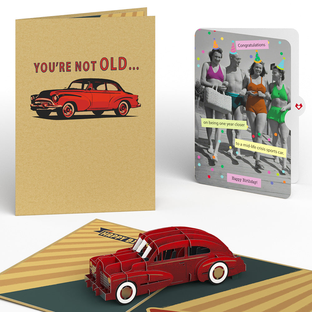 Happy Birthday Classic Car Pop-Up Card and Sentiment Set for Any Woman