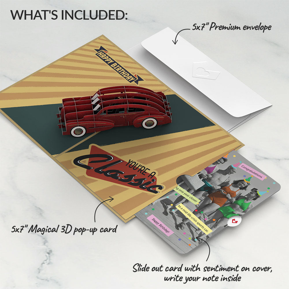 Happy Birthday Classic Car Pop-Up Card and Sentiment Set for Any Woman