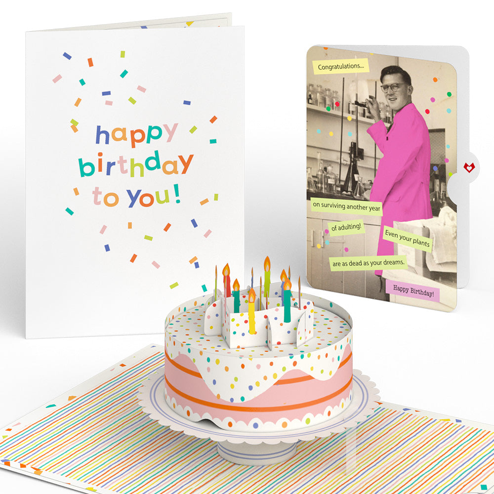 Confetti Cake Birthday Pop-Up Card and Survive Another Year of Adulting Sentiment Set