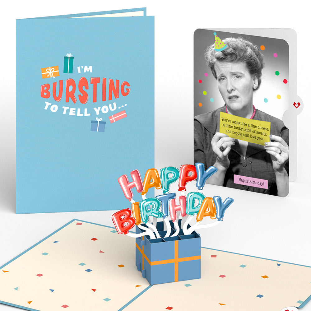 Happy Birthday Burst Pop-Up Card and Aging Like a Fine Cheese Sentiment Set