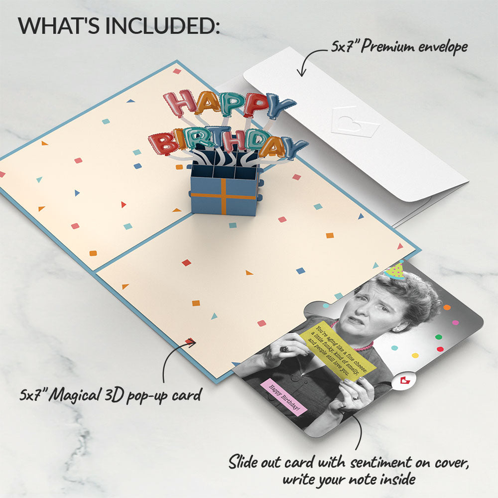 Happy Birthday Burst Pop-Up Card and Aging Like a Fine Cheese Sentiment Set