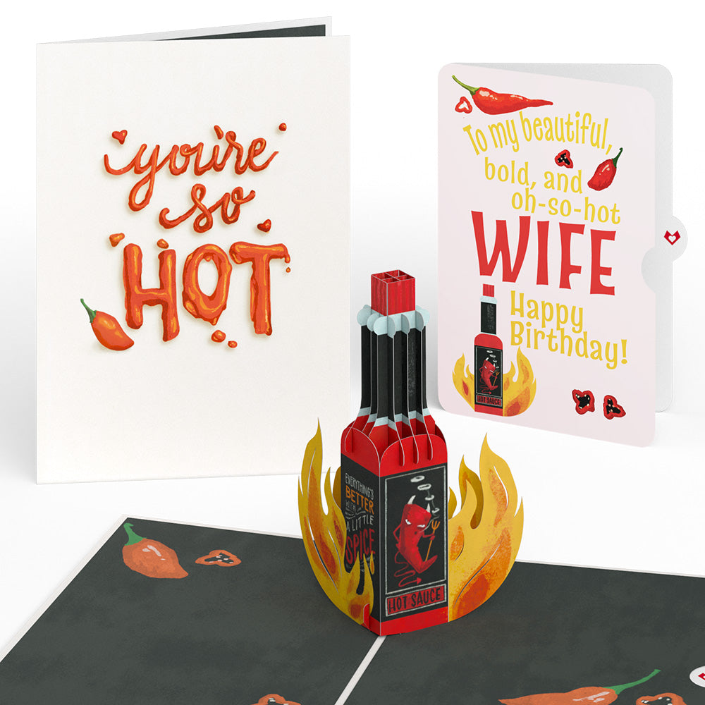 You’re So Hot - Hot Sauce Birthday Pop-Up Card and Sentiment Set for Wife