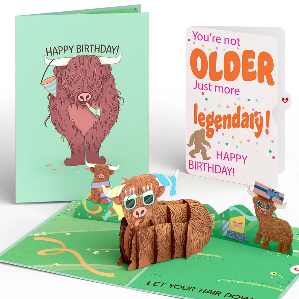 Highland Cow Birthday Pop-Up Card and Not Older Just More Legendary Sentiment Set