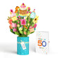Sweet 50th Birthday Wishes Bouquet and Confetti Cake Sentiment Set