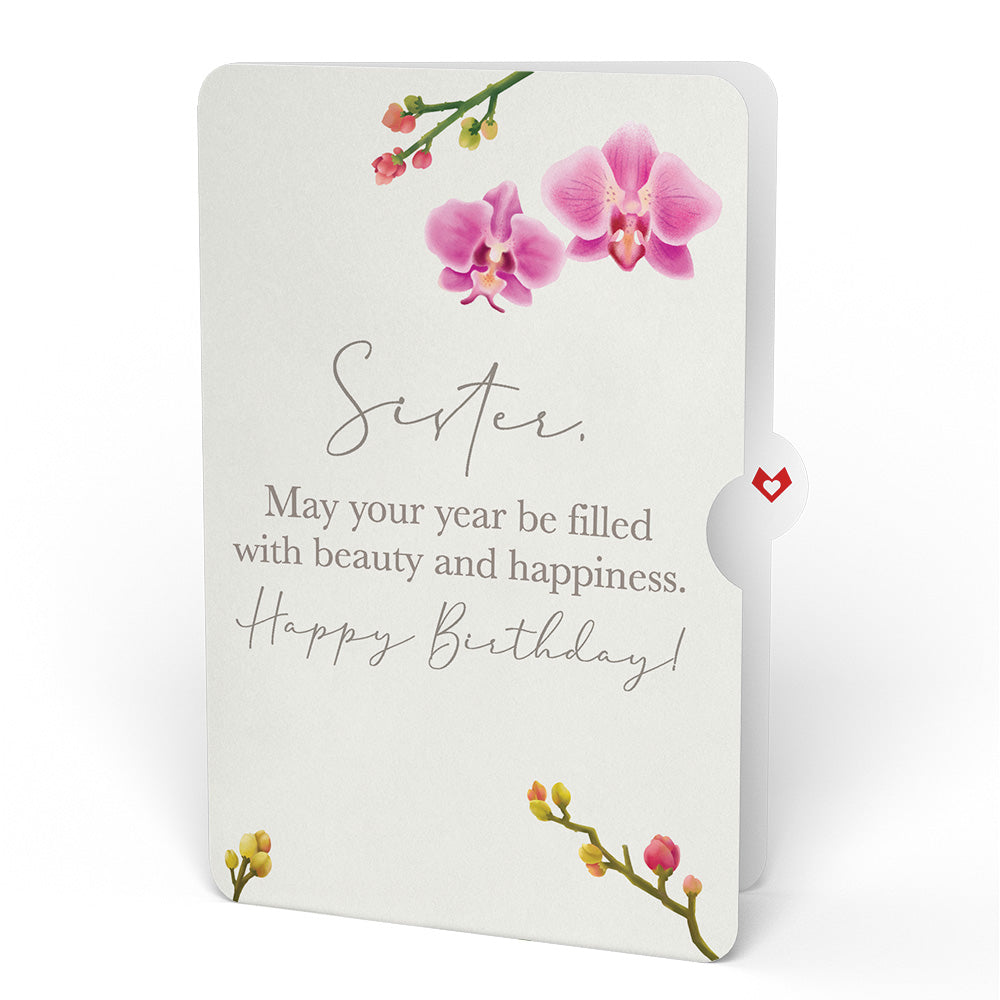 Orchid Birthday Bouquet and Sentiment Set for Sister 