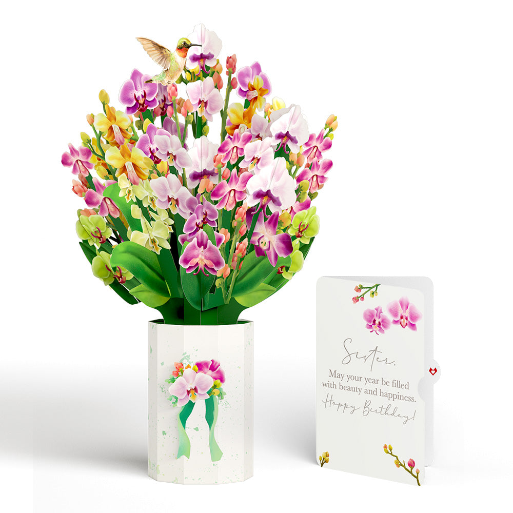 Orchid Birthday Bouquet and Sentiment Set for Sister 