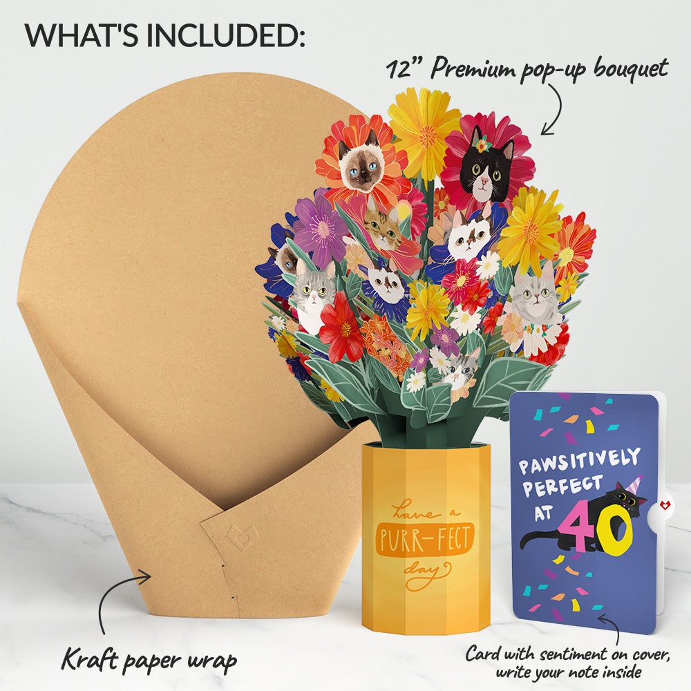 Purr-fect Cat 40th Birthday Bouquet and Sentiment Set