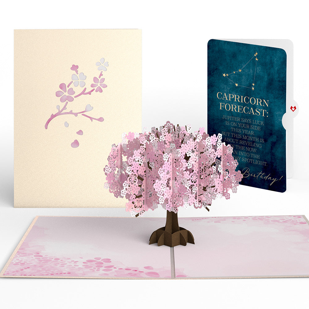 Cherry Blossom Birthday Pop-Up Card and Capricorn Zodiac Sentiment Set