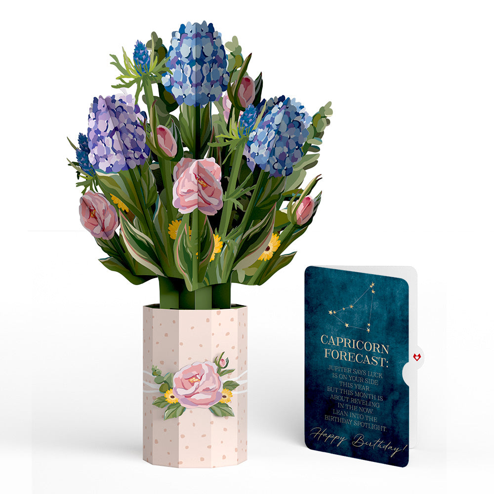 Hydrangea Birthday Bouquet and Capricorn Zodiac Sentiment Set