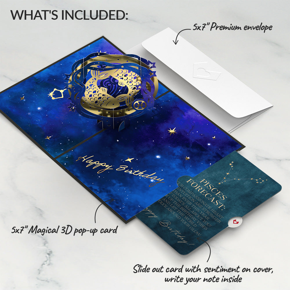 Pisces Zodiac Birthday Pop-Up Card and Sentiment Set