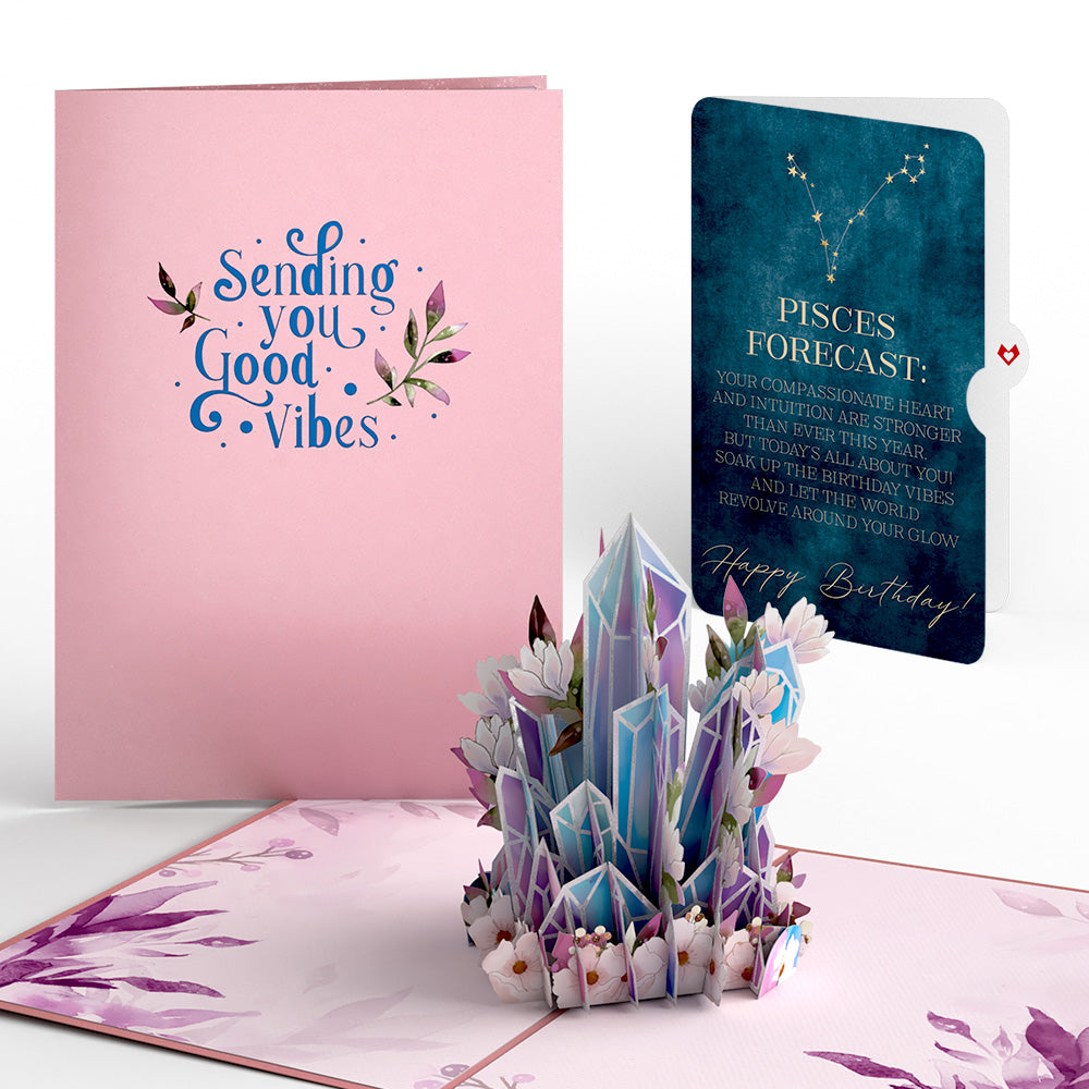 Good Vibes Crystals Birthday Pop-Up Card and Pisces Zodiac Sentiment Set