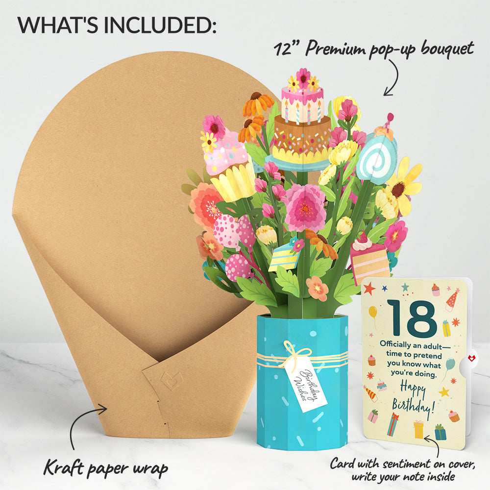 Sweet 18th Birthday Wishes Bouquet and Sentiment Set