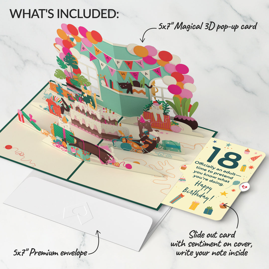 Party Cats 18th Birthday Pop-Up Card and Sentiment Set