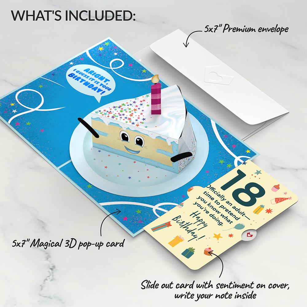 Whimsical 18th Birthday Cake Slice Pop-Up Card and Sentiment Set