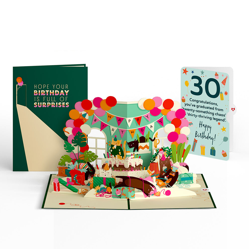 Party Cats 30th Birthday Pop-Up Card and Sentiment Set