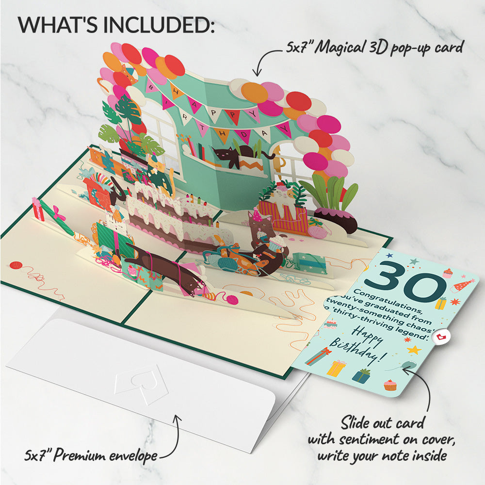 Party Cats 30th Birthday Pop-Up Card and Sentiment Set