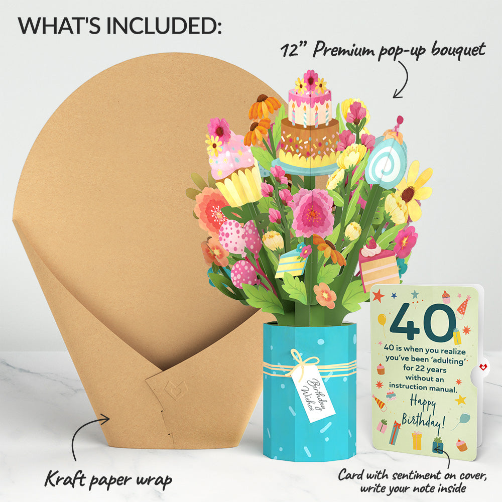 Sweet 40th Birthday Wishes Bouquet and Sentiment Set