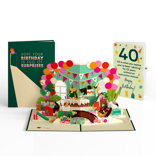Party Cats 40th Birthday Pop-Up Card and Sentiment Set