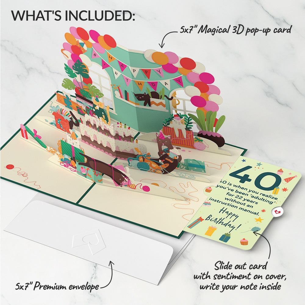 Party Cats 40th Birthday Pop-Up Card and Sentiment Set