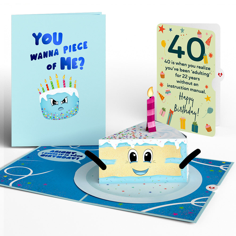 Whimsical 40th Birthday Cake Slice Pop-Up Card and Sentiment Set