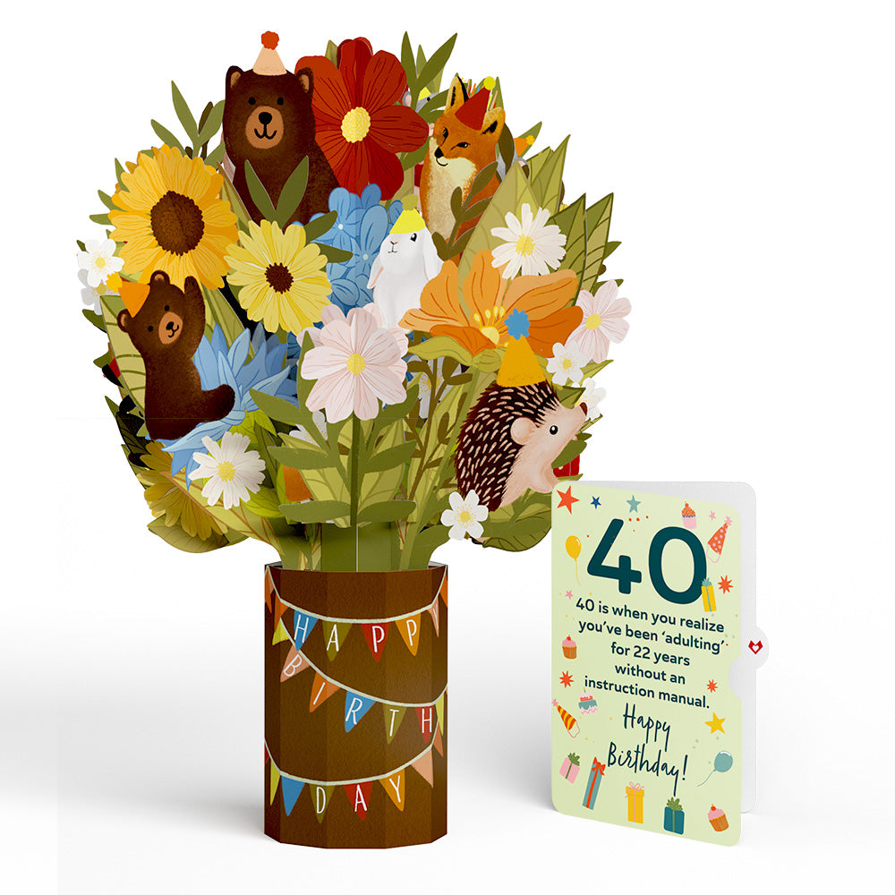 Woodland 40th Birthday Party Bouquet and Sentiment Set