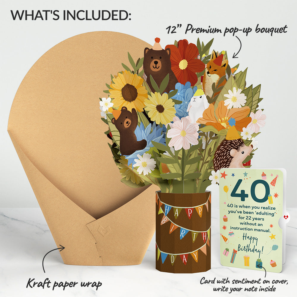 Woodland 40th Birthday Party Bouquet and Sentiment Set