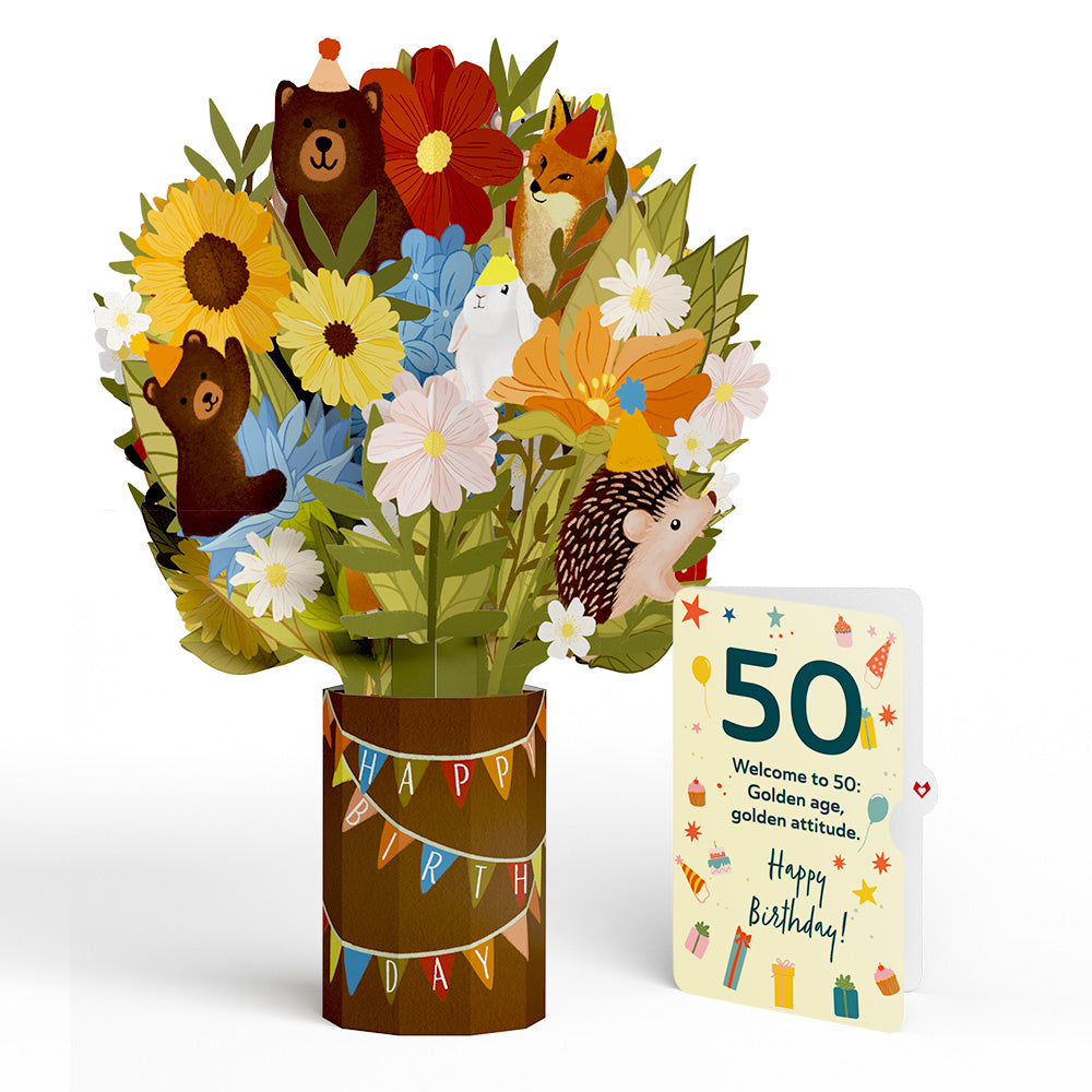 Woodland 50th Birthday Party Bouquet and Sentiment Set