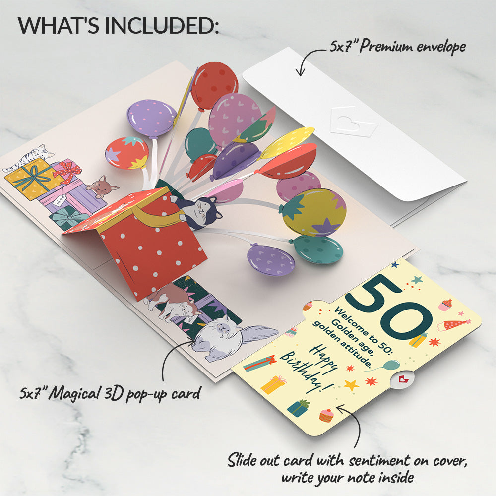 Curious Cats 50th Birthday Pop-Up Card and Sentiment Set
