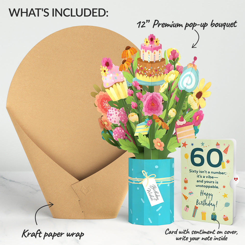 Sweet 60th Birthday Wishes Bouquet and Sentiment Set