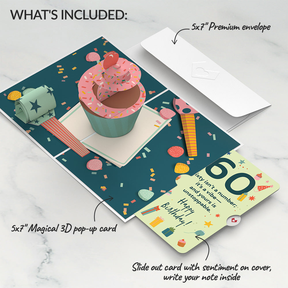 60th Birthday Cupcake Pop-Up Card and Sentiment Set