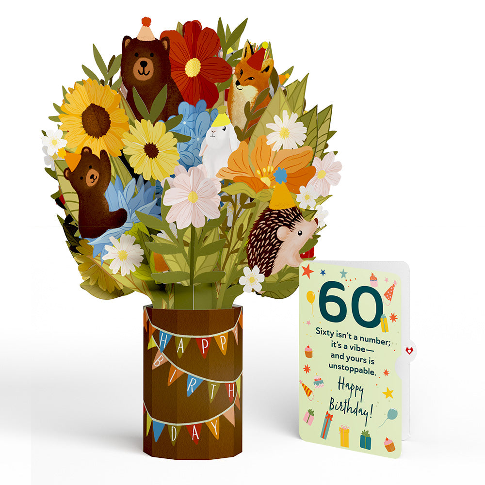 Woodland 60th Birthday Party Bouquet and Sentiment Set
