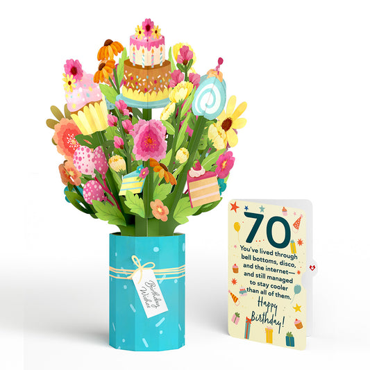 Sweet 70th Birthday Wishes Bouquet and Sentiment Set